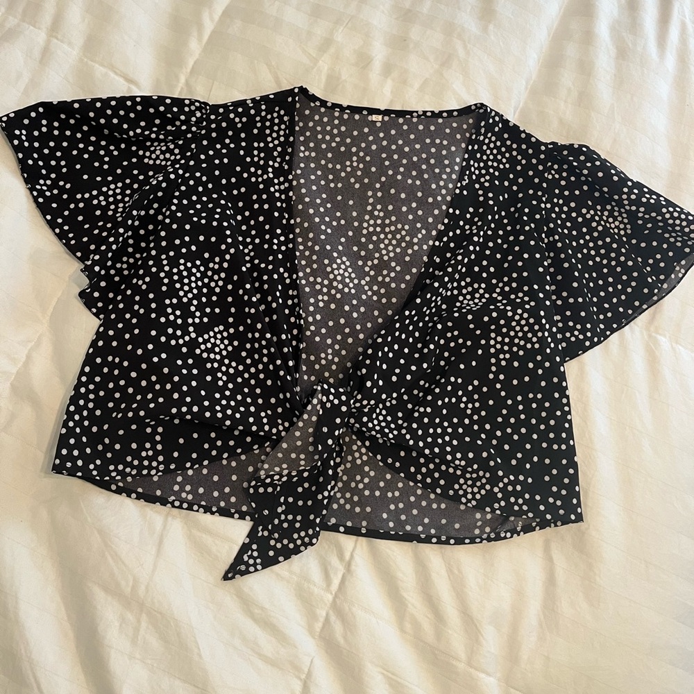 Black and White Polka Dot Front Tie Top